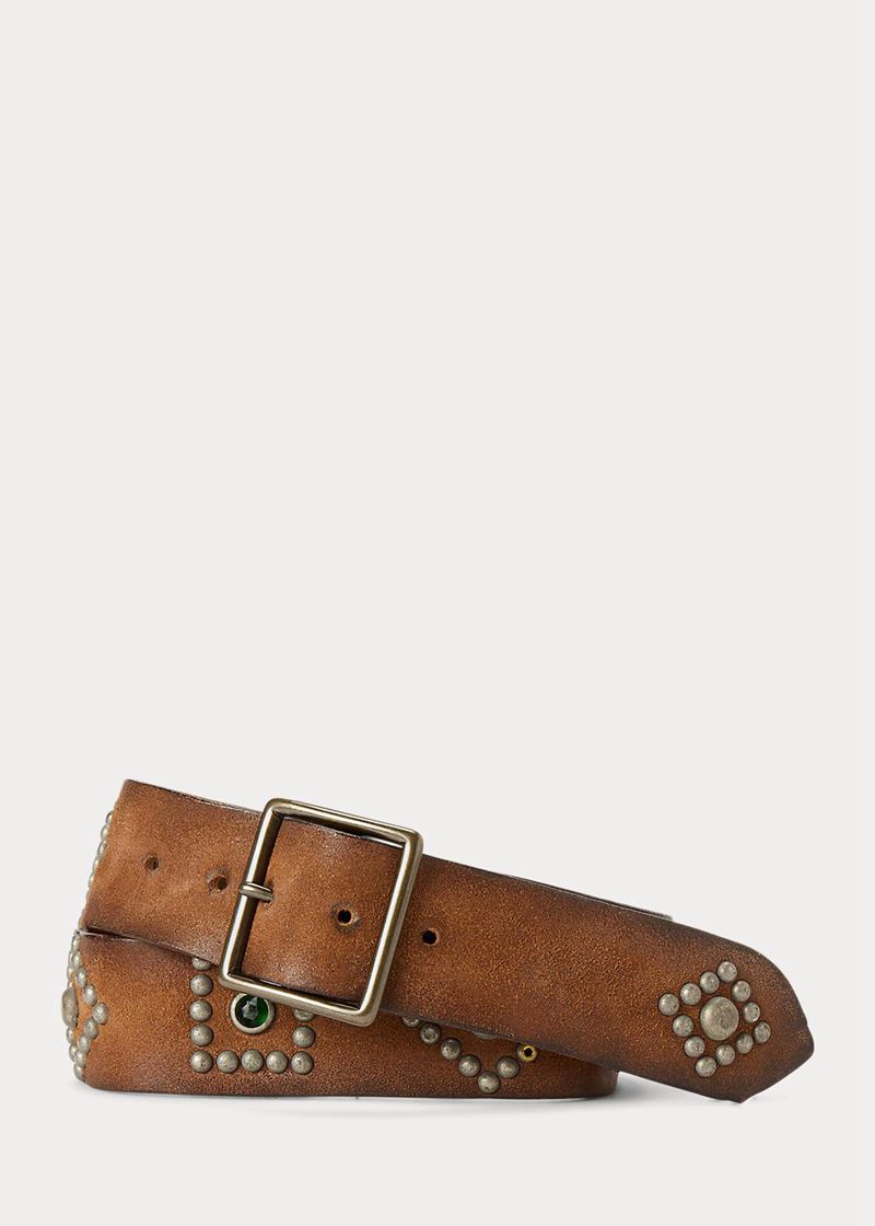 RRL ベルト メンズ ブラウン Studded Roughout レザー OBKHA3698